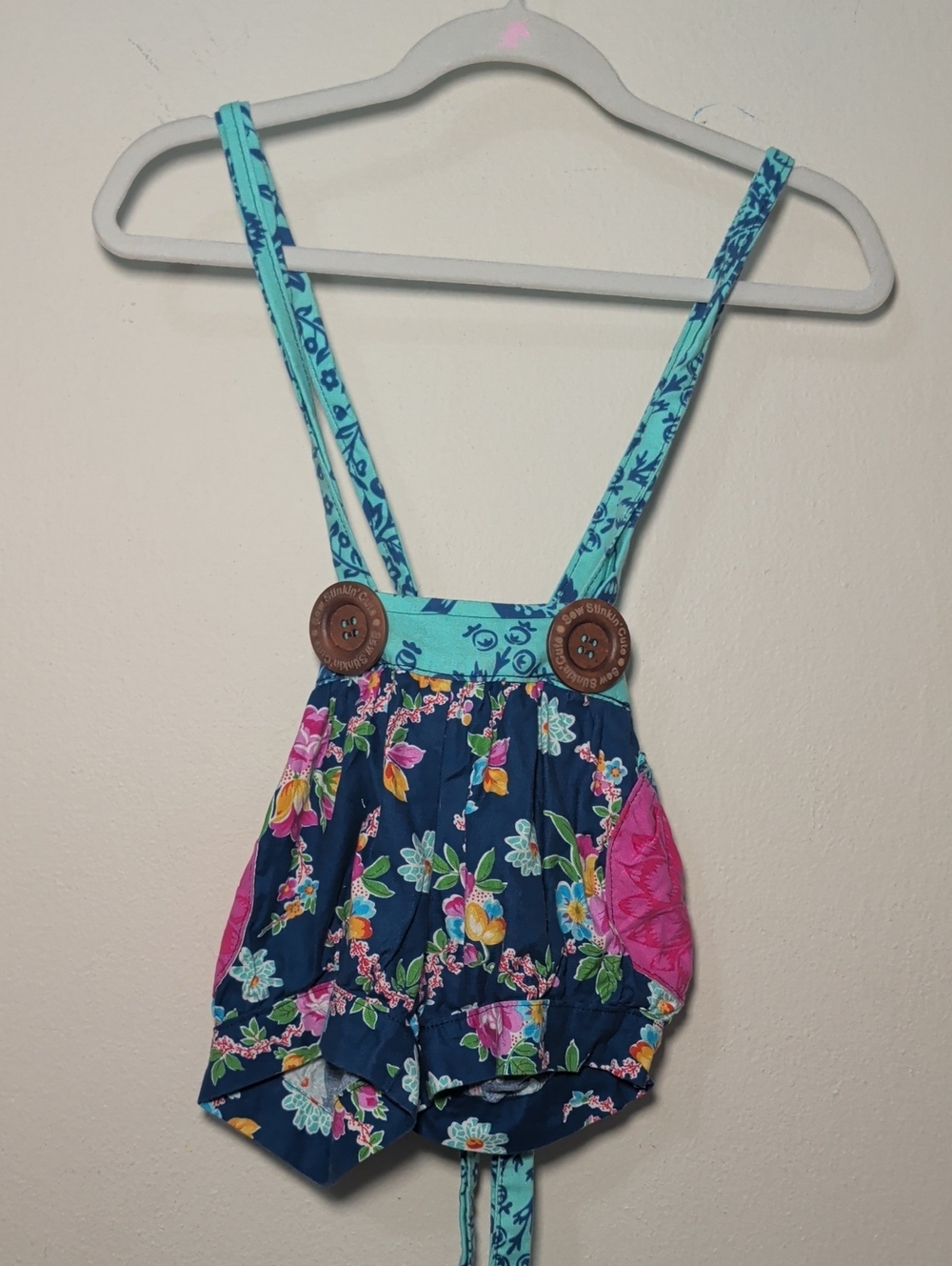 Sew Stinkin' Cute Blue + Pink Floral Romper Decorative Buttons Girls Size 2T